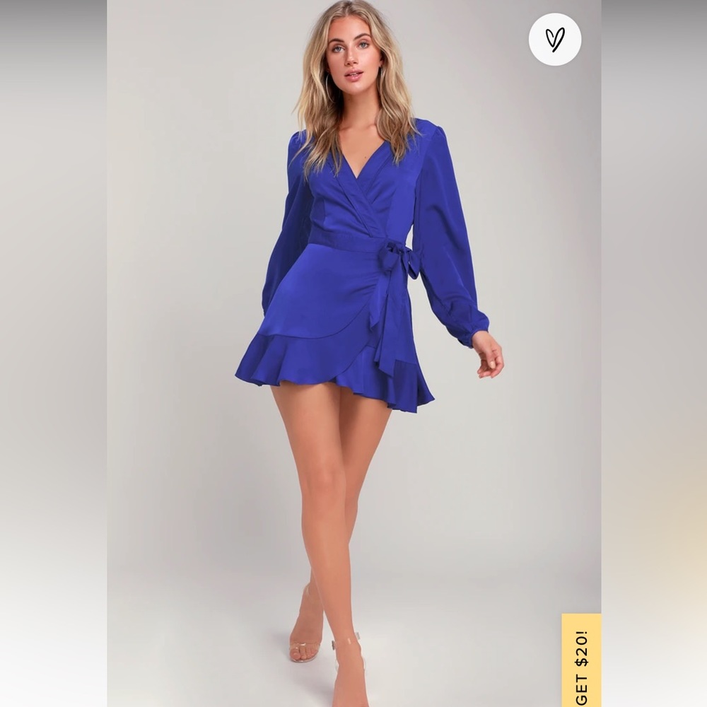 Lilya Cobalt Blue Long Sleeve Satin Wrap Dress